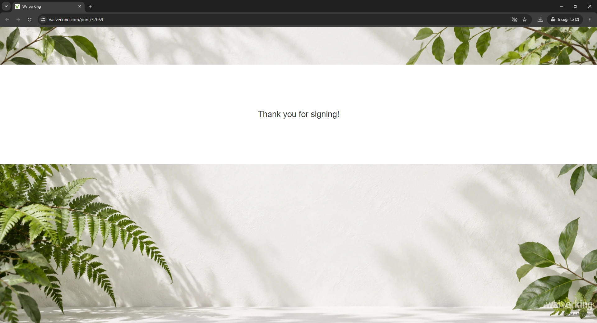 HealthHub Studio branded page showing Thank you for signing